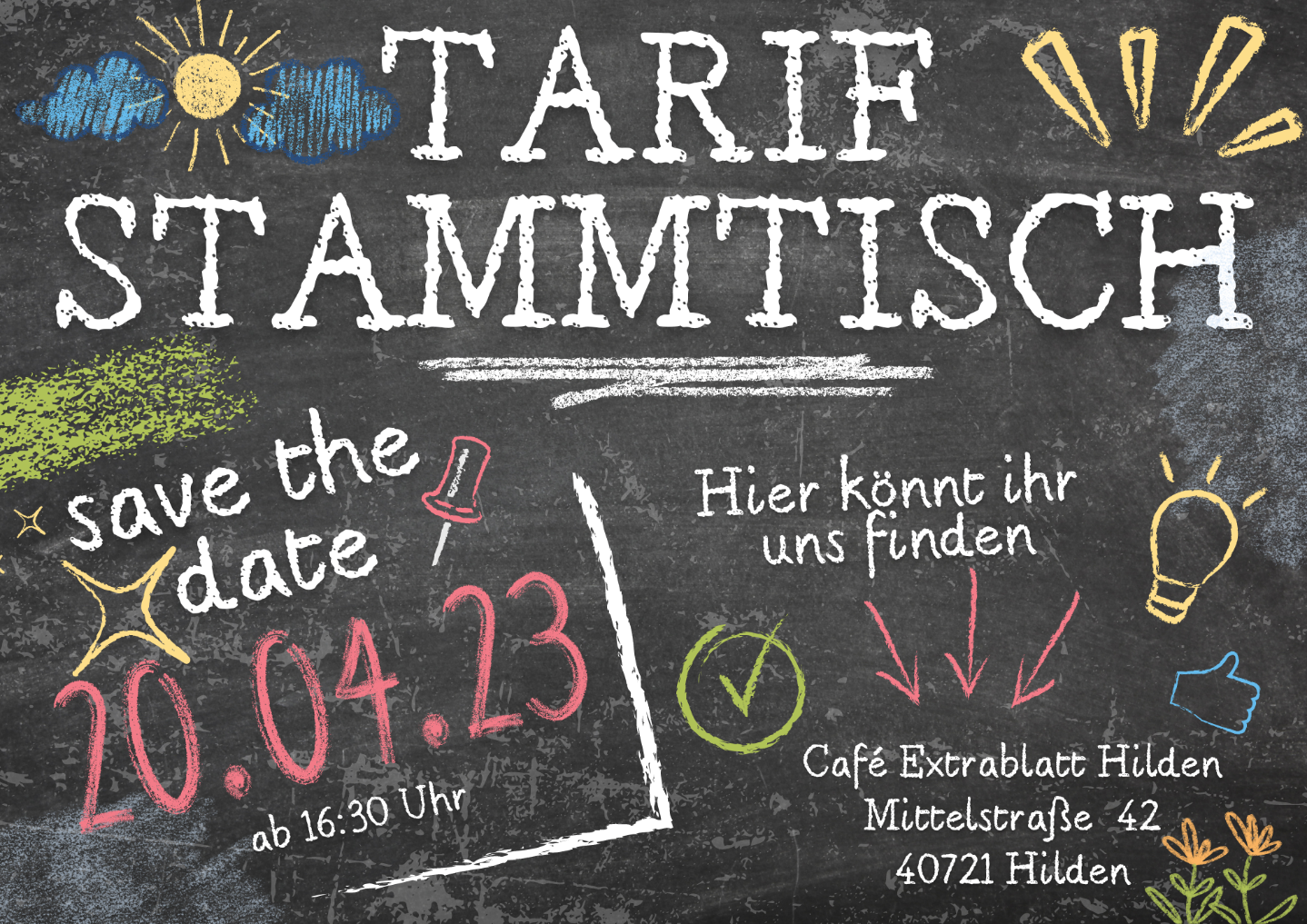 Einladung zum Tarifstammtisch am 20.04.2023 im Café Extrablatt in Hilden