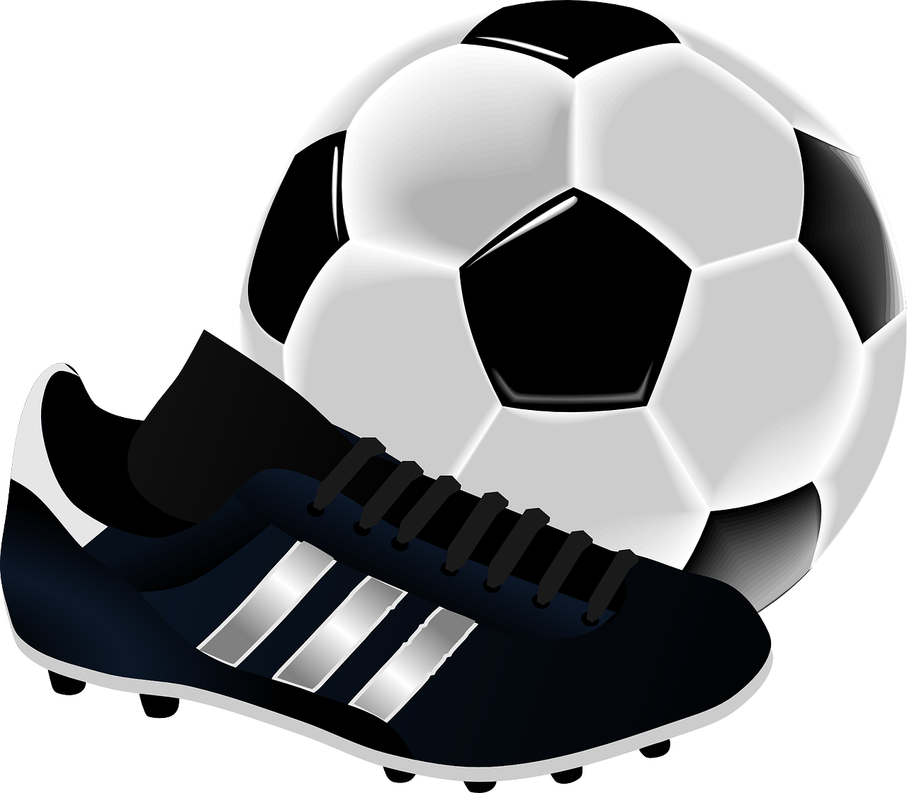 Das Bild zeigt einen Fußball und Fußballschuhe.